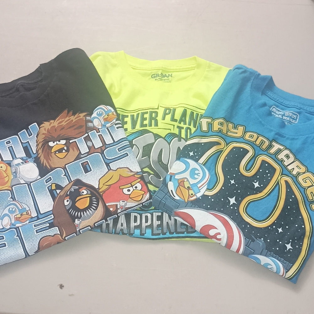Gildan Neon Green Tee, 2 Angry Birds Star Wars- Black And Blue